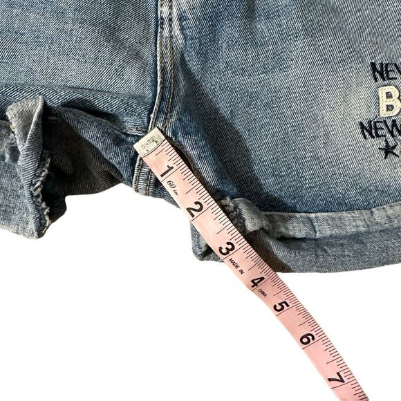 AEL  Blue Denim Shorts with folded hem ~ size 30 ~ distressing throughout - Picture 9 of 10